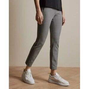 Ted Baker Women's Houndstooth Trouser Pants 1 US 4 Black Crop Ankle Straight Leg
